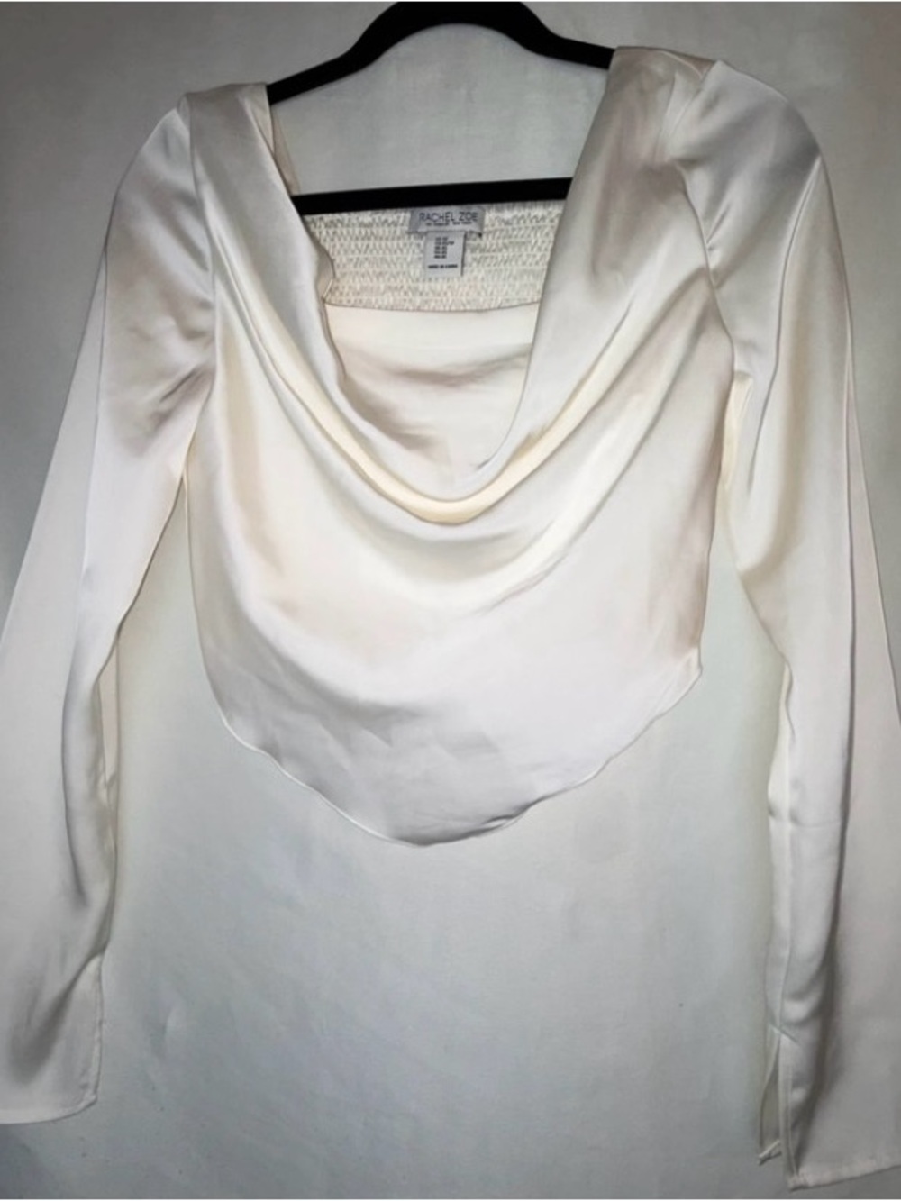 Rachel Zoe Ivory Satin Cowl Neck Long Sleeve Crop Top XS